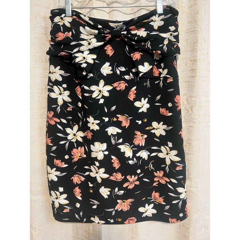 Vfshow Pencil Skirt Women XXL Black Floral Bow Waist Stretch Elegant Cocktail